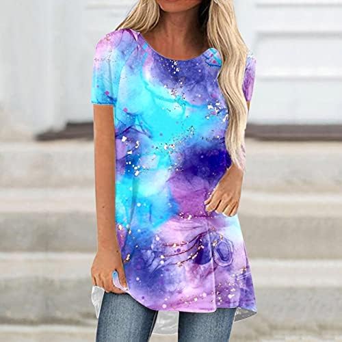 Majice za žene trendi gradijentne boje štampane letnje kratke rukave okruglog vrata pulover Casual labave bluze