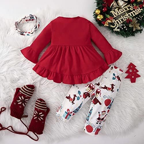 Djevojke toddlera Božićne ruffele s dugim rukavima Tors Pulover crtani otisci hlače odijelo poklon