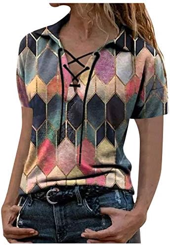 Majice s kvadratnim izrezom majice za žene labave kroje kratki rukavi štampani trendi Casual lagani