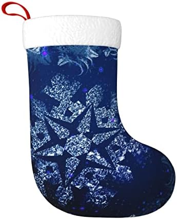 Eoefou Božićne čarape klasične velike čarape Ogromne snježne pahulje u plavom zvjezdanom nebu 18in