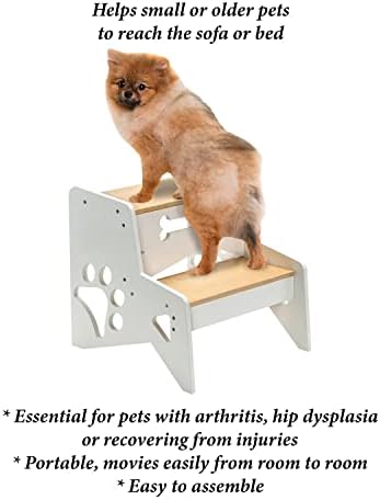 Etna mali koraci za pse - drvena ljestvica od 2 koraka, dizajn šape, pored kreveta za kućne ljubimce