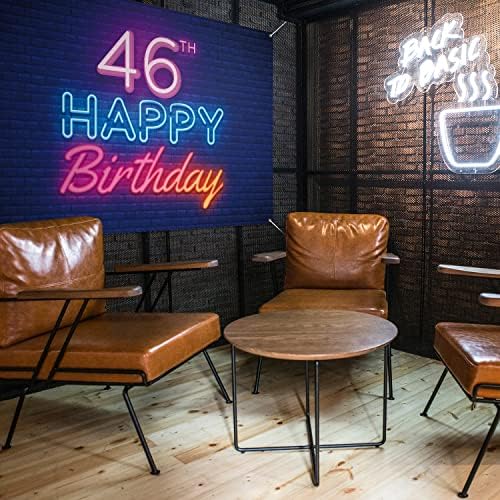 Glow Neon Happy 46th Birthday Backdrop Banner Decor Black-Colorful Glowing 46 Years Birthday Party theme
