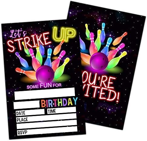 Nyctug, pokupimo! Poziv za rođendan, Neon Glow Bowling Vintage Laser Pozovite kartice za djecu, dječake