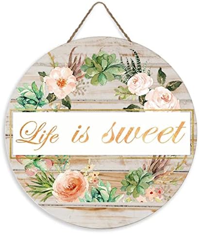 Život je sladak smiješan zidni dekor Drvena daska viseći znak 12x12 inča Proljeće Ljeto Zeleni