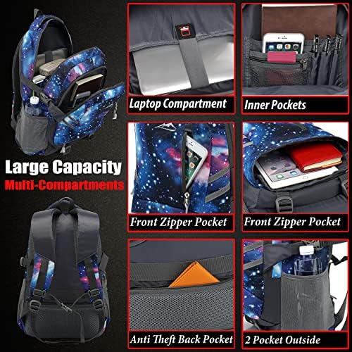 Proetrade Galaxy ruksak za knjige za fakultet za laptop, fit laptop do 15,6 inčni višestruki odjeljak s USB punjenjem