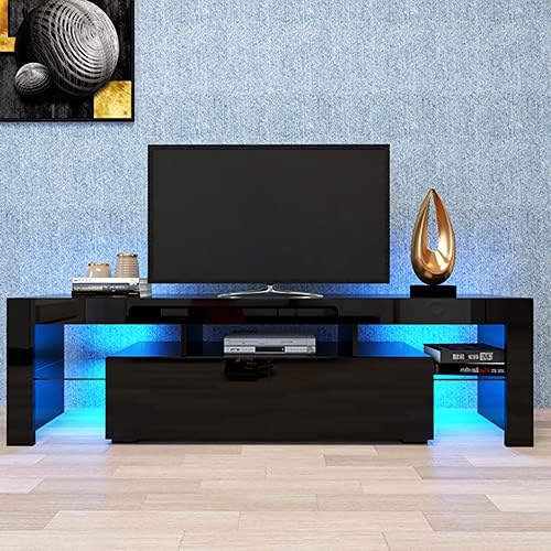 Televizijski štandovi, univerzalni TV štand, LJR Moderni crni TV postolje, 20 boja LED TV postolje W / Remote