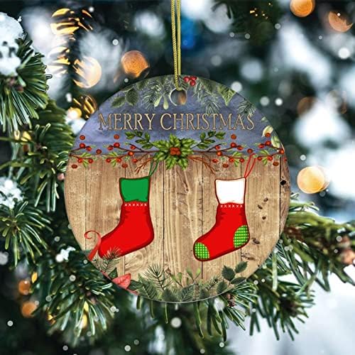 Cheyan Božić čarape Božić Ornament, Jelka ukras za Božić Home Decor drvo zrno porculan Ornament Božić