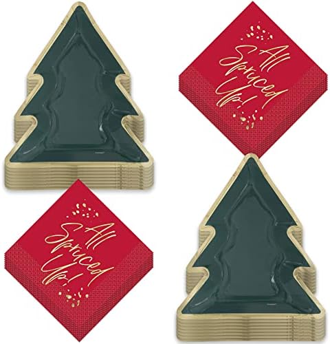 Partijanske i zlatne ploče u obliku božićne zabave i sve ispružene praznične salvete za crvene ručke