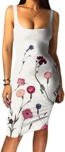 SERYU ženske seksi haljine ljetne rukave okruglog vrata s cvjetnim printom Bodycon Midi Tank Dress