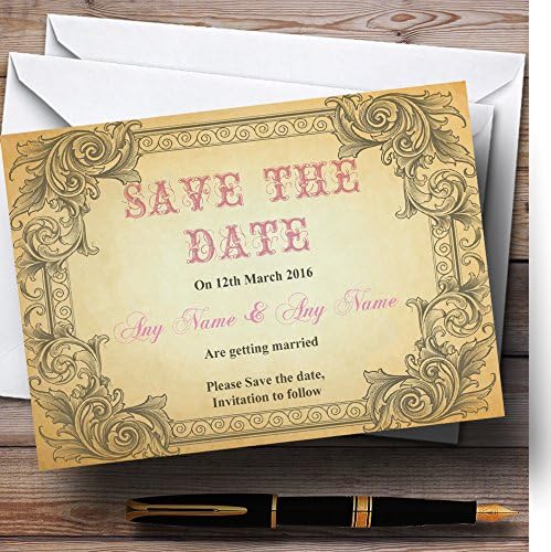 Tipografija Vintage vruće ružičaste razglednice personalizirano vjenčanje Spremi kartice sa datumom