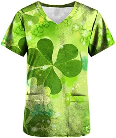 Dan svetog Patrika Ženski simpatični zeleni tisak V-izrez Scrub_Top košulje TUNIC Bluza s kratkim rukavima