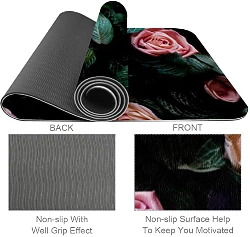 Pink Roses with Leaves Pattern Extra Thick Yoga Mat - Eco Friendly Non - slip Exercise & amp; fitnes Mat Workout