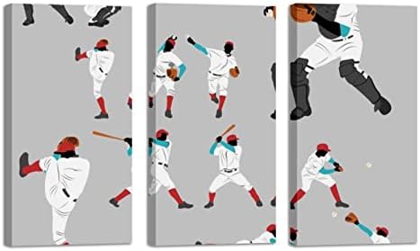 3 ploče uokvirene platnene zidne umjetničke Bejzbol akcije Igrajte Home Run puno poza uljanih slika moderna