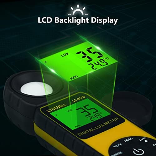 Lycebell Digitalni svjetlosni mjerač svjetla, LC-881D raspon Luxmetra do 400.000 luksa sa Rotiranim