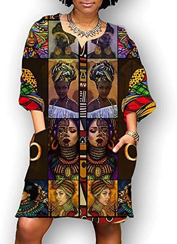 Nyybw srednji ženski vrat afrički Casual v Vintage haljina Mini rukav modni Print Ženska haljina