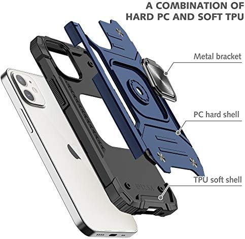 iPhone 12 Pro vojni stil oklop futrola sa rotirajućim držačem prstena, postoljem i metalnim postoljem za