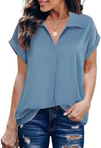 Tee Lady ljetni jesen kratki rukav 2023 Odjeća trendi V vrat Ripped Distressed osnovna majica za žene XL XL