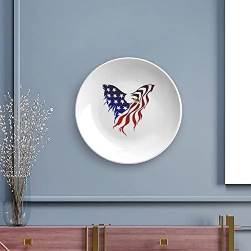 Ćelav orao krila američka zastava Vintage dizajn kosti Kina Decor ploča sa postoljem okrugla ukrasna ploča Početna