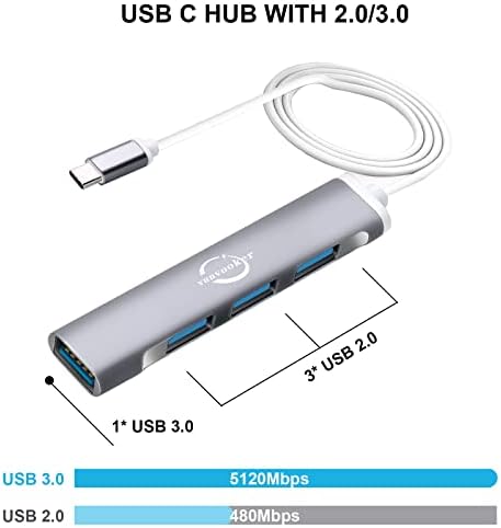 USB C Hub,Vunvooker 4 porta Mini USB Dongle sa USB C na USB Adapter, USB C Expander Hub za Laptop,