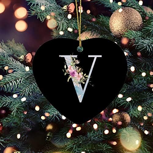 Mramor cvjetni početno slovo V božićno drvo viseći Ornament porculan personalizirani Monogram Božić