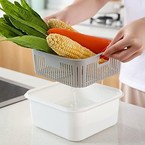 Dvoslojna drenažna korpa multifunkcionalna kvadratna kutija za čuvanje svežeg plastična kuhinjska