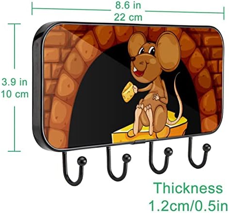 Cue štakori Miš jedući sir Print kaput nosač zida, ulazni kaput nosač sa 4 kuka za kapute kaputi za ručnik torbica