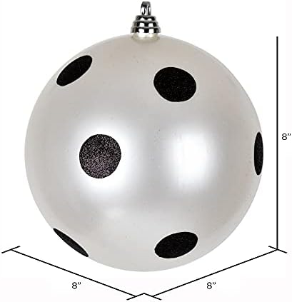 Vickerman 8 bijeli bombon finish Ball Ornament sa crnim sjajnim tačkama