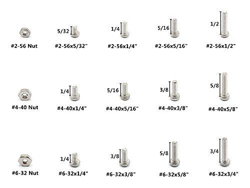 CURT4U 480PCS 2-40 4-40 6-32 UNC nehrđajući čelik Phillips Pan Head Machine Vijci matice Komplet za asortiman