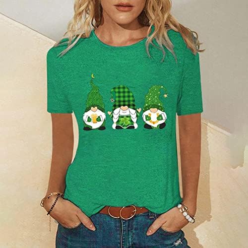 Ženska St Patricks Dan majica Slatka gnome Novelty Graphic Ispiši kratkih rukava TEE TOP labava bluza Crewneck