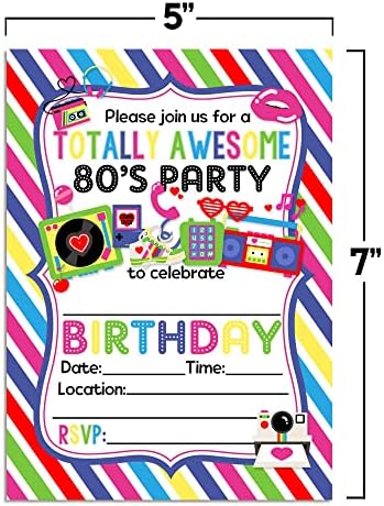 Amanda Creation Totally Awesome 80-ih Tematski rođendanski pozivnici za rođendan, 20 5 X7 kartice za