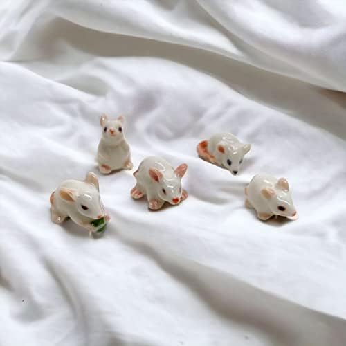 Witnystore ¾ Duga jela biljna bijela miša figurica - minijaturna keramička bijela miša figurice