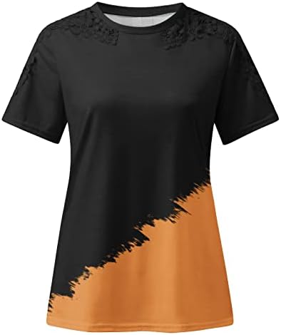 Ljetna majica za žene Ležerna štampa sa čipkom sa okruglim vratom izdubite kratke rukave pulover za mršavljenje