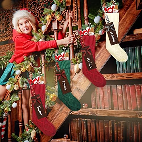 EURZOM 6 kom božićne čarape sa 6 kom. Nedovršena drvena oznaka naziva 18 inča Veliki božićni kabel pleteni ukrasi