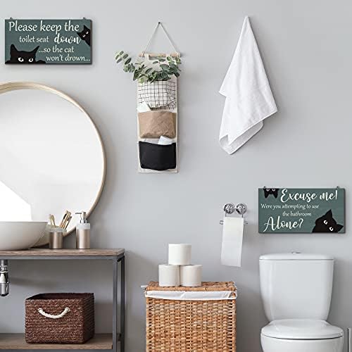 2 komada smiješna mačka kupatilo drveni zidni dekor stavite wc dasku dolje zidni umjetnički znak za kupaonicu