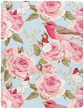 Alaza Pink Rose Clower Bird Crib listovi opremljeni bassinet list za dječake Djevojke Djevojačke male, mini