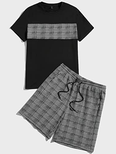 Luboza Dvodijelna odjeća za muškarce Muškarci Houndstooth tisak TEE i kratke hlače