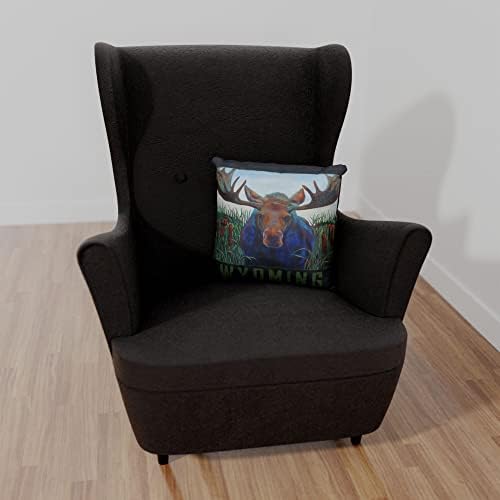 Wyoming Bull Moose Canvas Throw jastuk za kauč ili kauč kod kuće & ured iz ulja slika umjetnika Kari Lehr 18