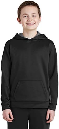 Sport-Tek Boy's Fleece Colorblock pulover sa kapuljačom, crni / tamni dim sivi, mali
