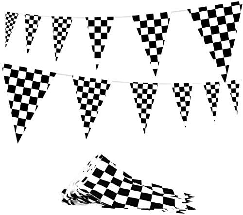 Novost Place Checkered Pennant Banner - 48 Crno-bijele trkačke zastave Plastični baner za sportske
