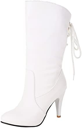 Kolee High Boots za žene široko tele, nema dame jesen i zimska modna zgodna retro pune boje leđa