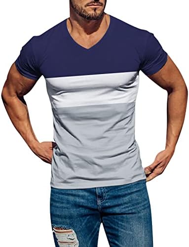 XXBR MENS kratki rukav s majica V vrat, ljetni prugasti patchwork Slim Fit Sports Tee vrhovi lagana