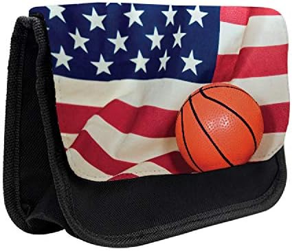 Lunarable Sportska pernica, kugla i patriotizam zastave SAD-a, torba za olovku od tkanine sa dvostrukim patentnim