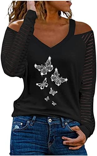 Teen Girl Mesh duge rukave bluze leptir Muzika bluze Tshirts Deep V vrat bez leđa Halter bluze 5M
