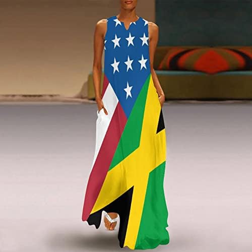 Američka Jamajčanska Zastava ženske ljetne maksi haljine bez rukava duboki V izrez labave duge haljine