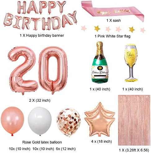 FancyPartyShop 20. rođendan - Rođendan - Rose Gold Happy Rođendan Baner i krila sa brojem 20 balona Latex