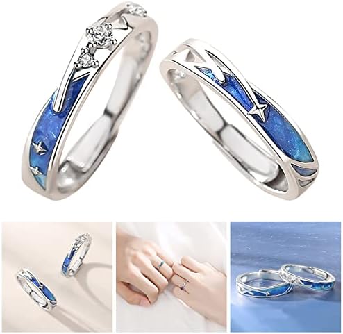 Tanki prstenovi za žene prsten modne plave krug Podesivi otvor sa zvijezdom morskim meteorima