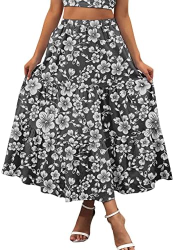 Plisirane Flowy Maxi Midi suknje za žene ljetna Casual Boho Midi suknja cvjetni Print suknja s visokim strukom