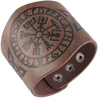Hzman Srednjovjekovni Nordijski Vikinški kompas Vegvisir Premium PU kožna narukvica 7,5 inča-8,5