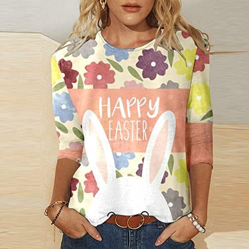 Cggmvcg Uskršnje majice za žene 3/4 rukav ženske Casual tri četvrtine rukav Tops Casual Happy Easter Shirts za