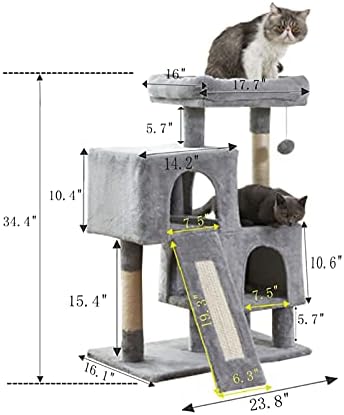 Cat Tower, mačje drvo od 34,4 inča sa daskom za grebanje, 2 luksuzna stana, drvo za mačke, čvrsto i lako se
